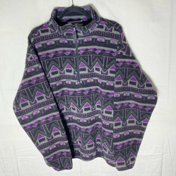 Vintage Rough Dress Purple Grey Geometric Print Half Zip Pullover Fleece XL - Picture 1 of 14